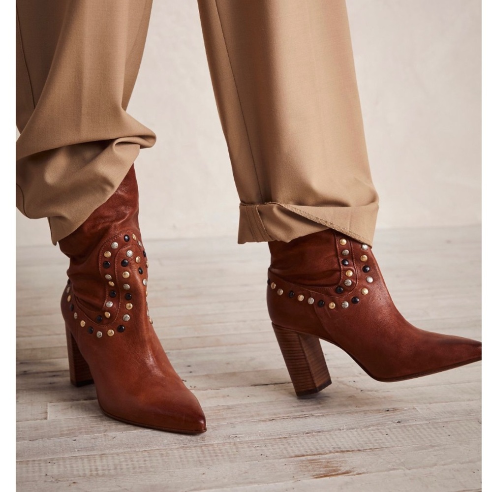 Free People Studded Dakota Heel Boot Black